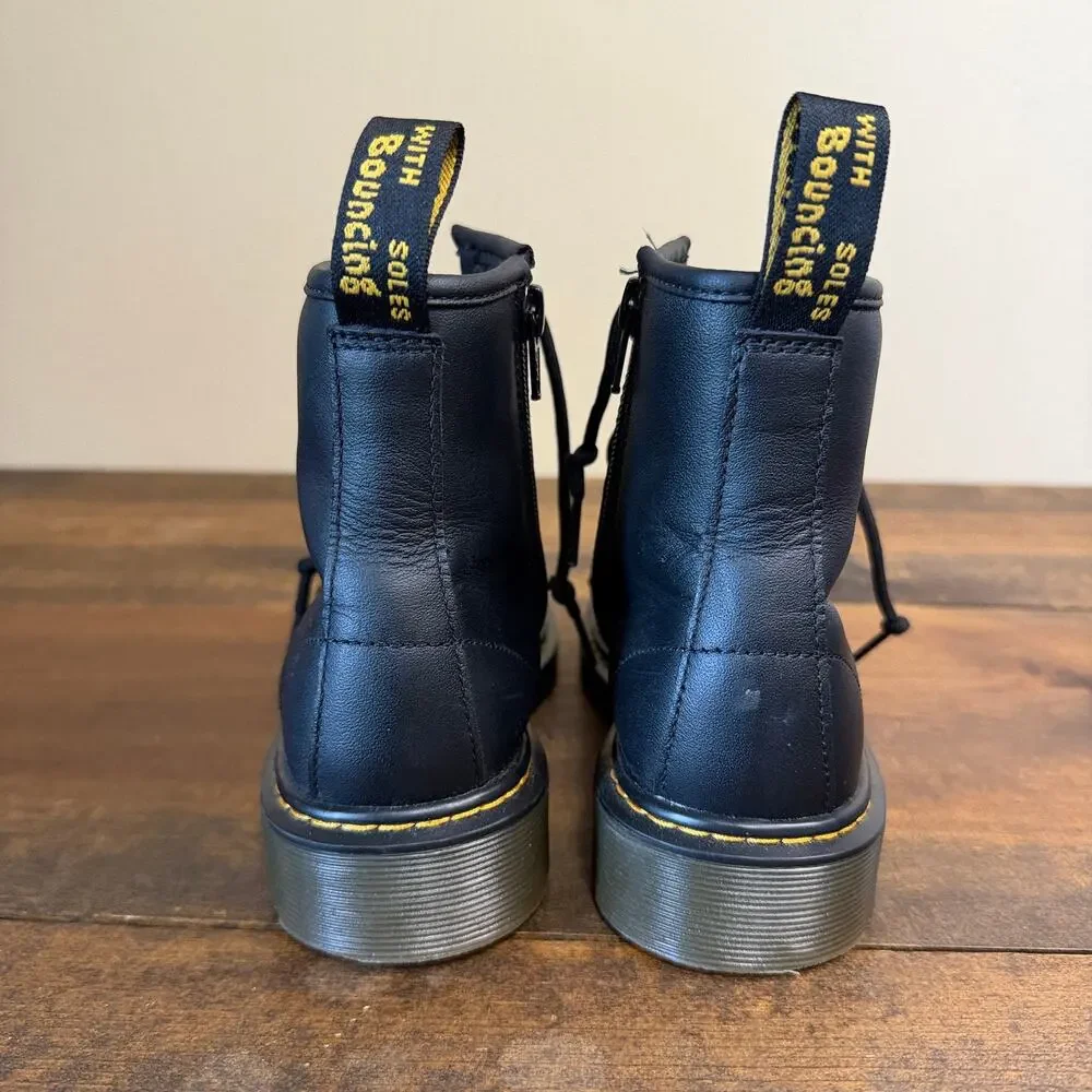 Dr. Martens Junior 1460 Softy T Leather Lace Up Boots Black Smooth Size US 3Y